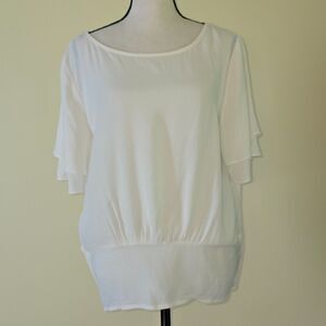 NWT Ann Taylor Ivory Short Flutter Sleeve Banded Hem Blouse Size Medium